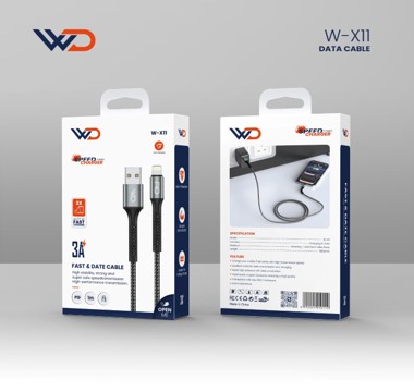 كيبل شحن يو اس بي لايتنينج 3 أمبير مضفر - W-X11 BLACK