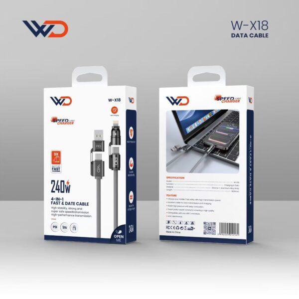 كيبل شحن 4 في 1 بقوة 240 واط - W-X18 Grey