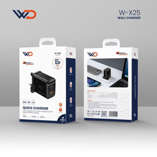 شاحن جداري فائق السرعة PD GaN بقوة 65 واط - W-X25 BLACK ACC65 home